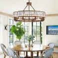 thumbnail image 3 of KPIBEST Rustic Vintage Farmhouse Round Crystal Chandelier with Brown Frame, Pendant Lighting Fixture Flush Mount for Dining Room Bedroom Living Room, 3 of 12
