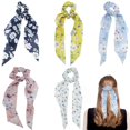 thumbnail image 1 of 5 Pcs Satin Bowknot Hair Scrunchies Floral Hair Band Elastic, 1 of 4