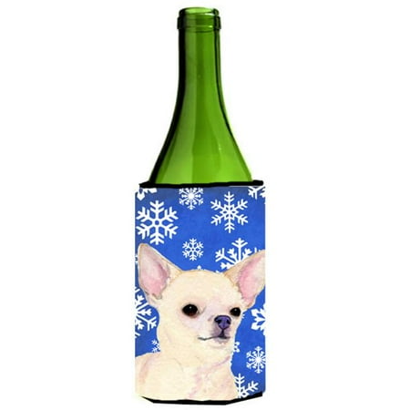 

Chihuahua Winter Snowflakes Holiday Wine bottle sleeve Hugger