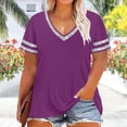 thumbnail image 3 of Jalioing Fashion Plus Size Shirts for Women Sparkly Short Sleeve V Neck Tee Shirt Summer Casual Loose Color Block Tops, 3 of 6