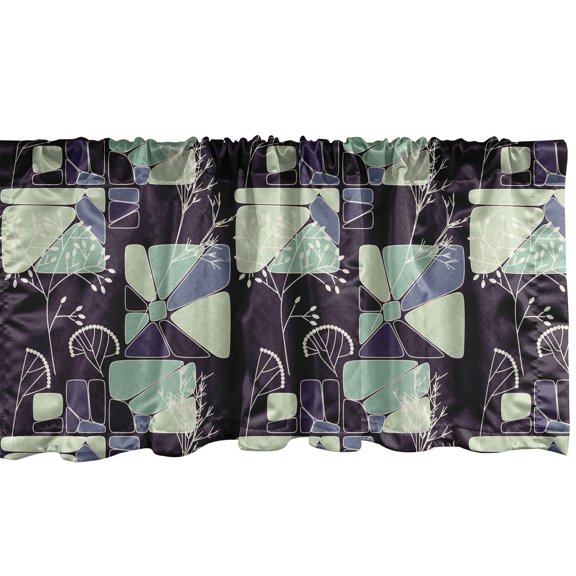 Ambesonne Floral Window Valance, Geometric Soft Spring, 54" X 12", Pale Green Slate Blue