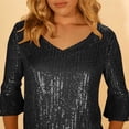 thumbnail image 6 of purcolt Women's Sequin Tops Flared 3/4 Sleeves Glitter Dressy Blouses V Neck Sparkly Shirts for Party, Evening, Cocktail, 6 of 9