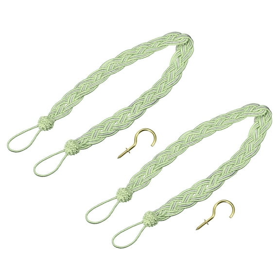 Uxcell 2Pack 23" Curtain Tiebacks Braided Drapery Holdback Holder with Hooks, Green/Silver