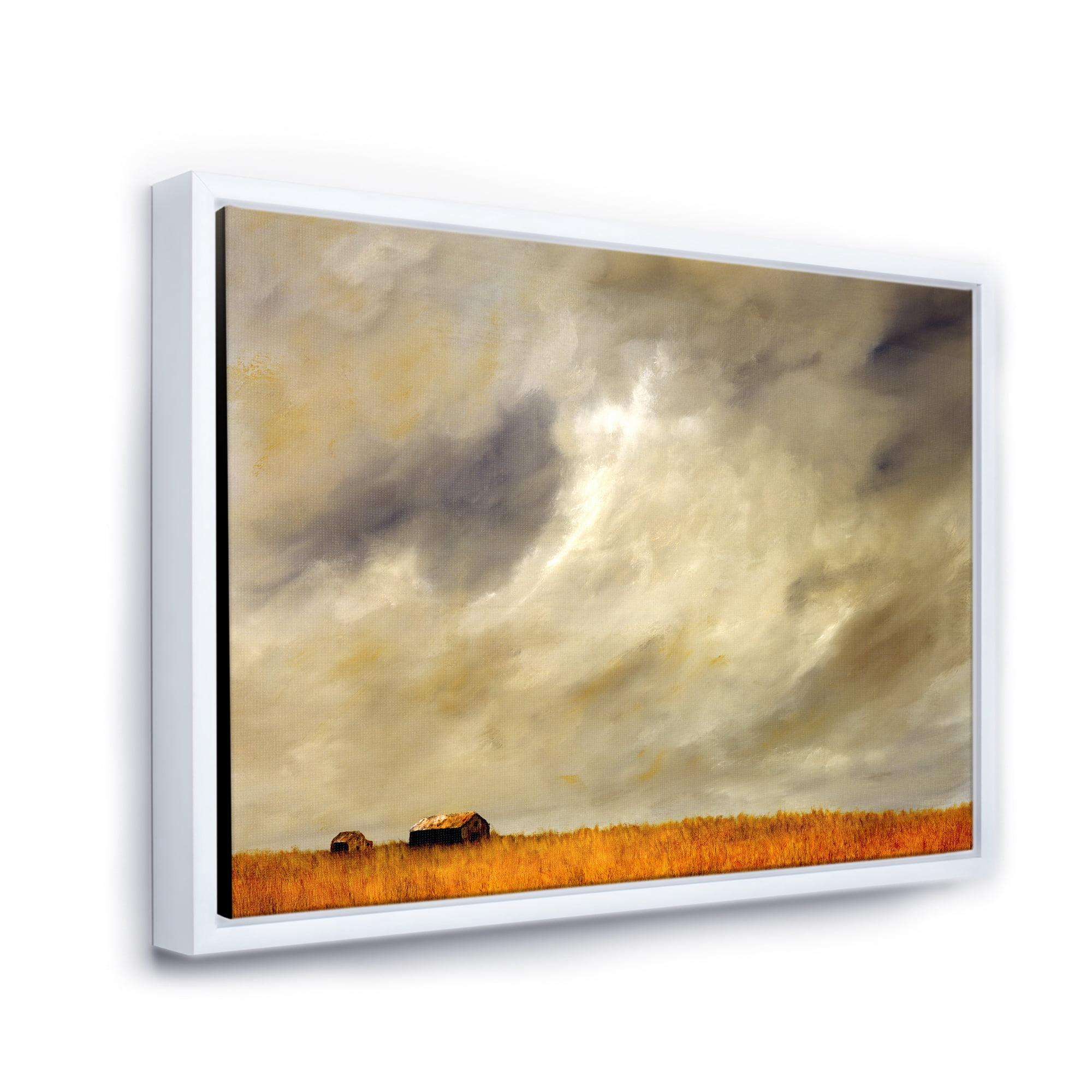 Designart 'Desert Farmhouse Under Cloudy Sky I' Farmhouse Framed Canvas Wall Art Print