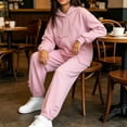 thumbnail image 4 of Girls Outfit Set Baggy Long Sleeves Hooded Sweatshirt Side Stripe Flare Pants 2 Piece Casual Lightweight Fashion Outfits Pink 11-12 Years, 4 of 5
