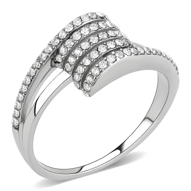 No Plating Stainless Steel Ring with AAA Grade CZ in Clear for Women Clear Stone Color Style DA342 Size 6