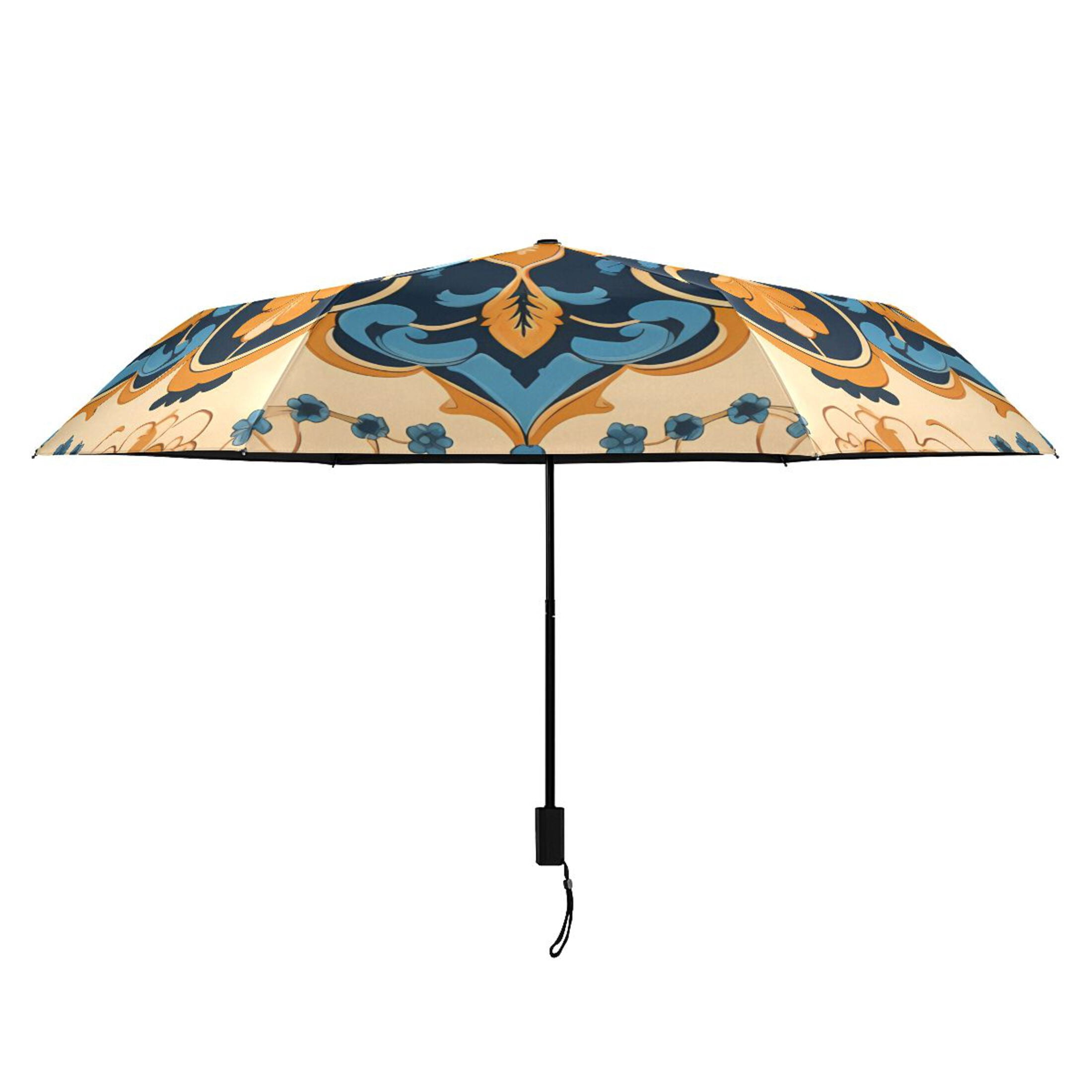 Blue Yellow Mandala Compact Sun Umbrella Windproof Travel Umbrellas for Rain Strong Portable UV Protection