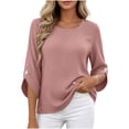 thumbnail image 2 of Yteetum 3/4 Length Sleeve Summer Tops for Women Oversized 3/4 Sleeve Crewneck Cotton Linen Shirts Casual Solid Round Neck Loose Lightweight Comfy Half Sleeve T Shirts, 2 of 7