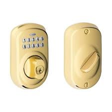 Schlage Bright Brass Electronic Keyless Entry Deadbolt Keypad with Plymouth Trim Rated AAA