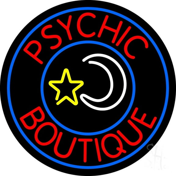 Red Psychic Boutique LED Neon Sign 18 X 18 - inches Black Square Cut Acrylic Backing, with Dimmer - Bright and Premium built indoor LED Neon Sign for Storefront.