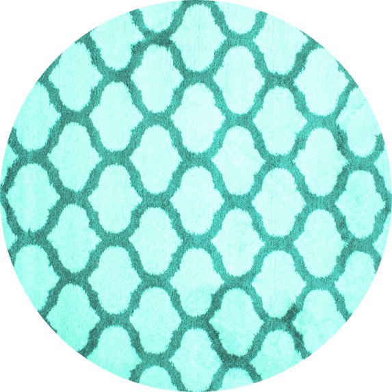 Ahgly Company Machine Washable Indoor Round Trellis Turquoise Blue Contemporary Area Rugs, 4' Round