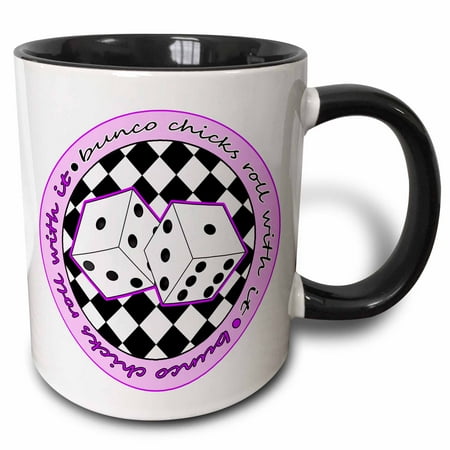 - 3dRose Bunco Chicks Roll With It Purple and White - Two Tone Black Mug, 11-ounce