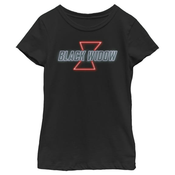 Girl's Marvel Black Widow Neon Light Logo  Graphic Tee Black Medium