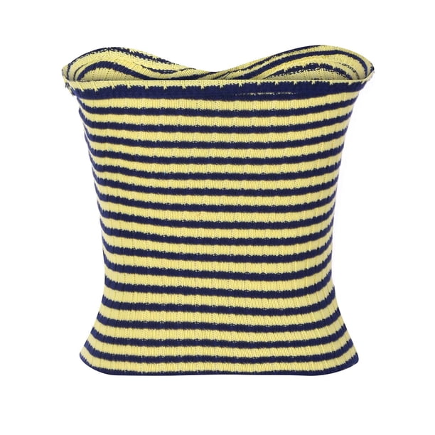 Chaleco de punto a rayas para mujer, Sexy, sin mangas, con cuello en V, espalda hermosa, Tops de tubo calados Pompotops hdfakjf11159