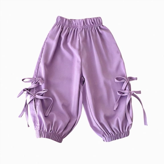Gubotare Girl Dress Pants Toddler Pull Up Loose Girls Pants Elastic Waist Long Pants 3T 4T (Purple,3-4 Years)
