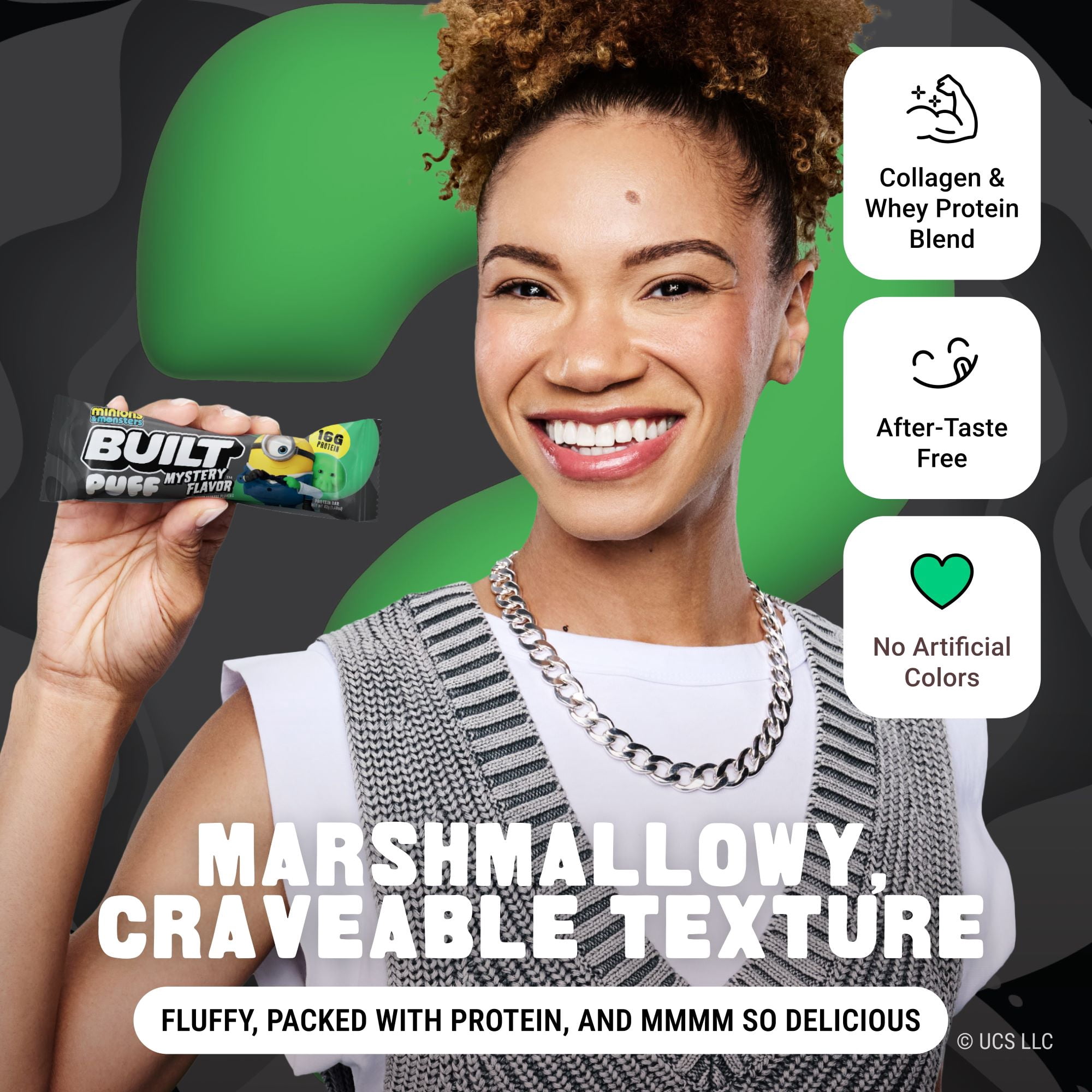 BUILT Puff Protein Bar, Mystery Flavor, 16g Protein, Collagen, 150 Calories, 4 Count Box, 1.48 oz Bars