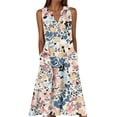 thumbnail image 3 of VBVC Women's Floral V-Neck Maxi Dress,Sleeveless Button Detail Flowy Dress For Women,Ladies Summer A-Line Beach Boho Sundress with Pockets,Pink,S-5XL, 3 of 6