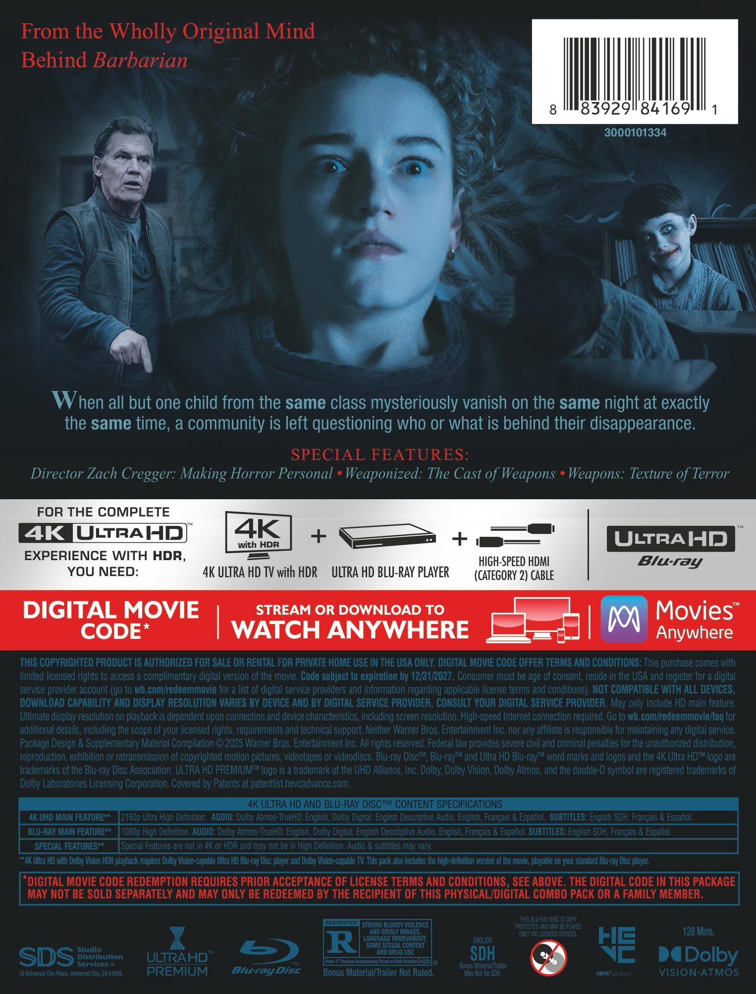 Weapons (Steelbook) (4K Ultra HD + Blu-ray + Digital Copy), Horror, Warner Bros.