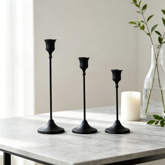 Set of 3 Vintage Metal Candle Holders, Halloween Taper Candle Stands, Gothic Iron Candelabra for Tabletop & Mantel, Dark Academia Spooky Ambiance, Holds 3 Candles Securely​