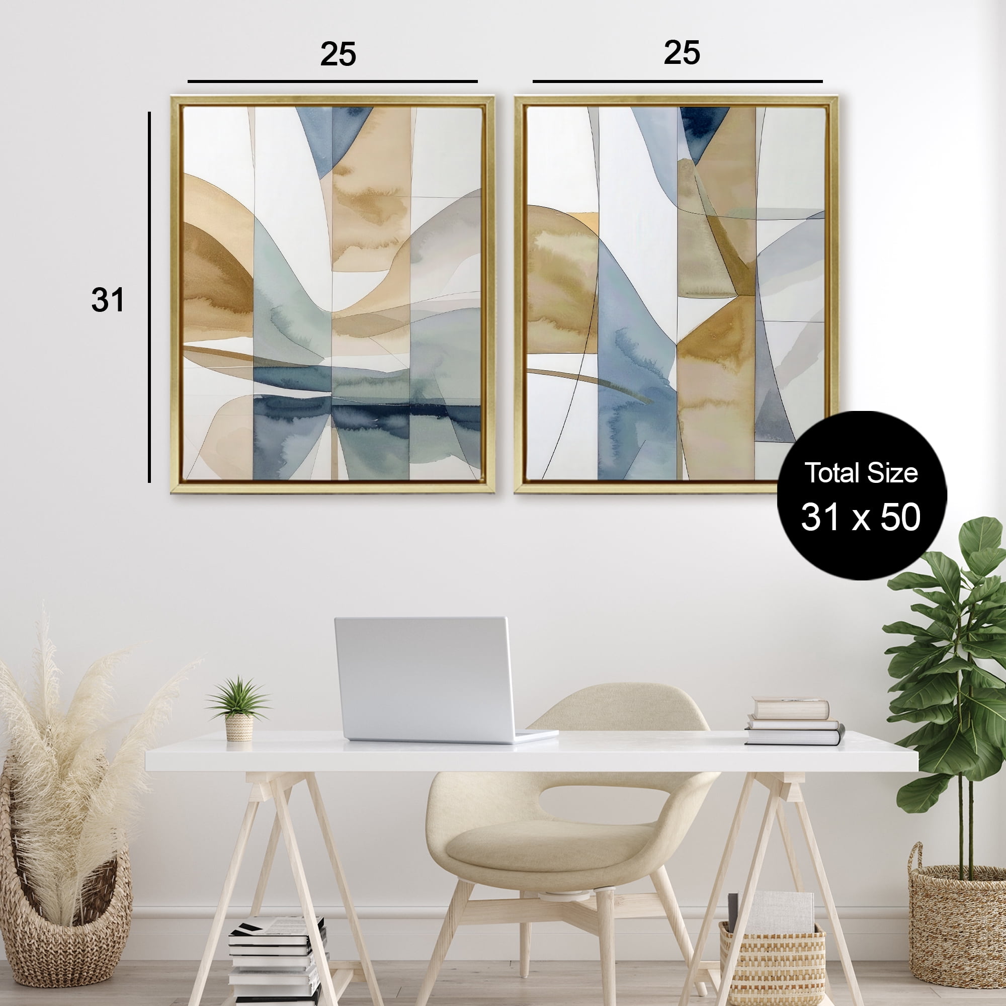 Stupell Industries Balanced Geographic Abstract 2 Piece Gold Framed Floater Canvas Set, design by Alonza Saunders