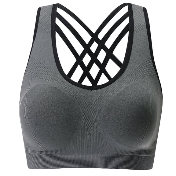 Women's Sports Bras, High Impact Strappy Sports Bra Seamless Padded Sports Bra Yoga Bras Workout Bra Activewear Bra(Gray, S)