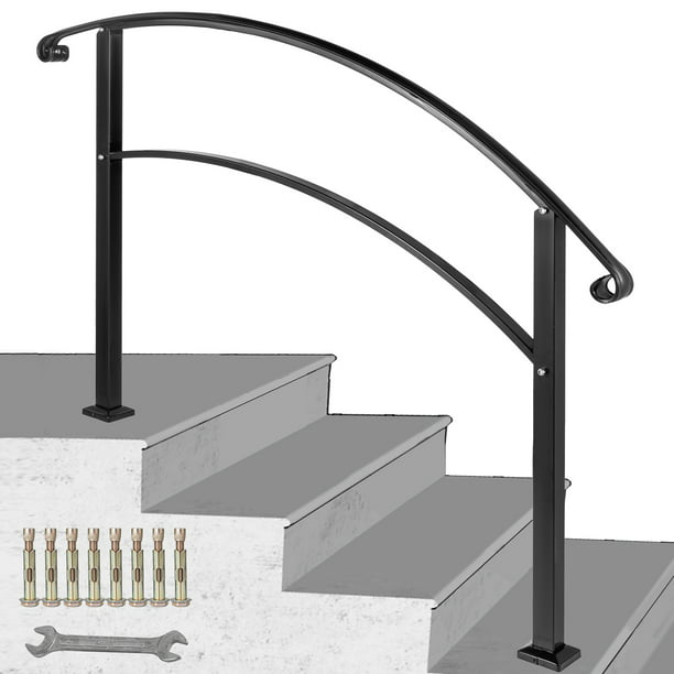VEVOR 4-Step Adjustable Handrail Fits 1 or 4 Steps Matte Black Stair ...