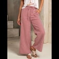 thumbnail image 4 of Pantalones Palazzo de Pierna para Mujer, Cintura Alta, con Cordón, Informales, Holgados, con Bolsillos, para Verano y Otoño. Rojo XXL, 4 of 10