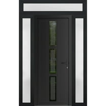 Front Exterior Prehung Metal-Plastic Door Frosted Glass | Manux 8112 Matte Black | 2 Side and Top Sidelite Transom | Office Commercial and Residential Doors Patio 68x94 (W16 36 16x80 14) Left-hand