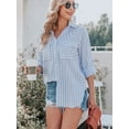 thumbnail image 6 of Women's Button Down Shirts Casual Long Sleeve V Neck Striped Blouses Tops with Pockets, 6 of 7