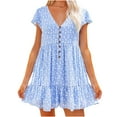 thumbnail image 1 of QIPOPIQ Robes pour Femmes Robe Midi à Étages Manches Courtes Tendance à Boutons Robes Décontractées Robe d'Été Imprimé Robe à Col en V Robe Offres 2023, 1 of 8