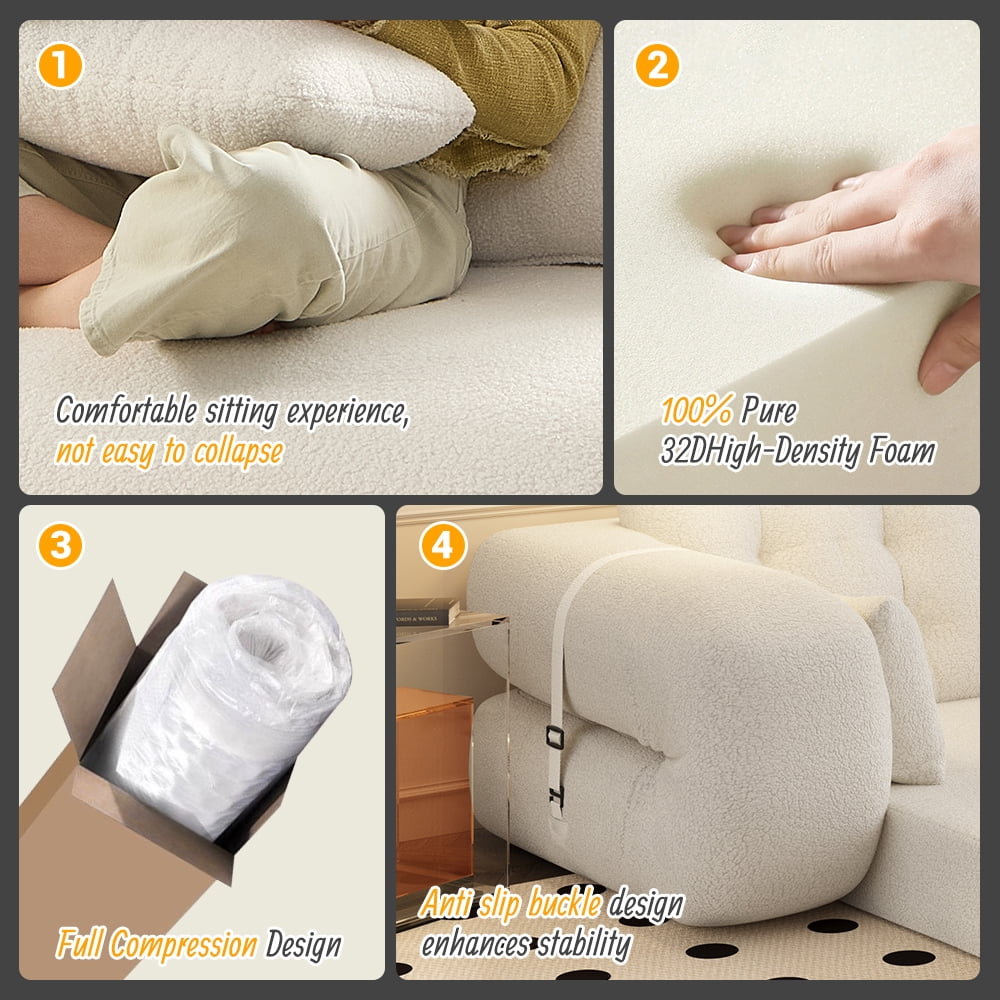 HiiKaa 3-in-1 Multi-Functional Dog & Human Sofa Bed,Foam-Filled Lazy Couch with Removable Cover,79" Foldable Teddy Fabric Sleeper Couch for Living Room,Guest Bed & Playroom Beige