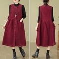 thumbnail image 2 of QATAINLAV Robe Débardeur en Velours Côtelé pour Femme à Boutons, Décontractée, Col Ras du Cou, Sans Manches, Robe Chasuble au-Dessus du Genou, Longue, avec Poches, Rouge, TTG, Ventes Éclair d'Aujourd'hui, 2 of 4