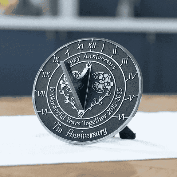 NauticalMart 10th Tin Anniversary Unique Marriage Present for Parents, Grandparents, Friends, Husband or Wife, Couples, Him & Her Wedding Anniversary Sundial Gift 2025 (10th Anniversary)