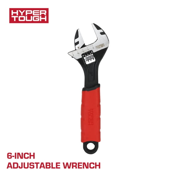 Hyper Tough 6-inch Wide Jaw Adjustable Wrench, Dual Material Comfort Grips