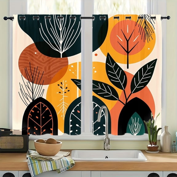 WNOOHIY Abstract Botanical Pattern Grommet Blackout Curtains, Thermal Insulated Noise‑Reducing Room Darkening Curtain Drapes for Bedroom Living Room, 2Pcs
