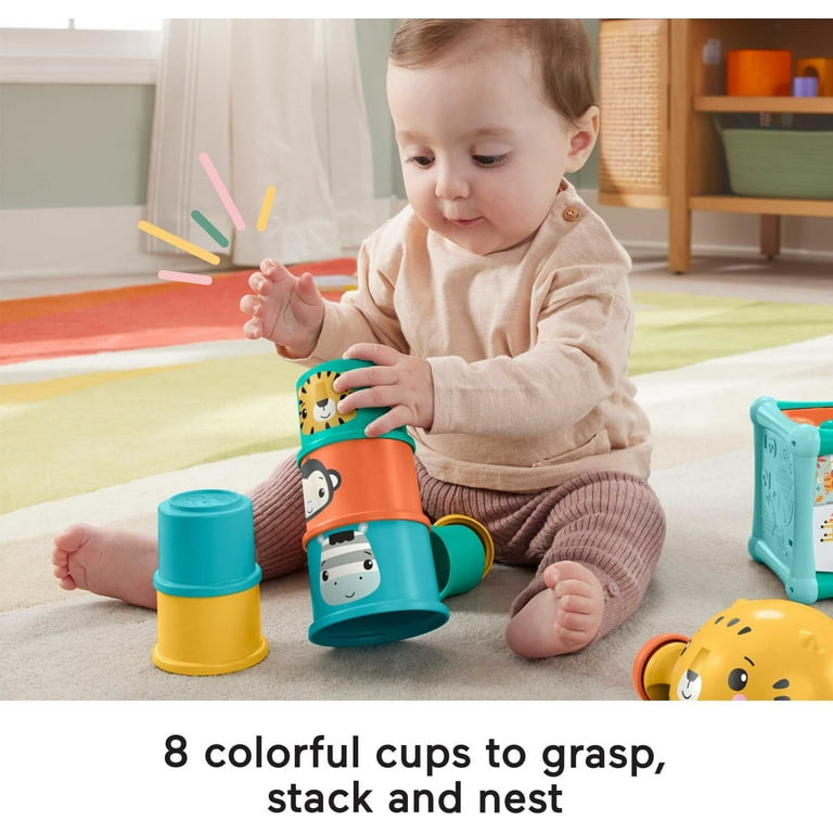 Fisher-Price Sit & Crawl Gift Set Baby Toys with Stacking Cups & Roly-Poly  Push Car 