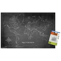 Chalk Map - World Wall Poster with Push Pins, 14.725" x 22.375"