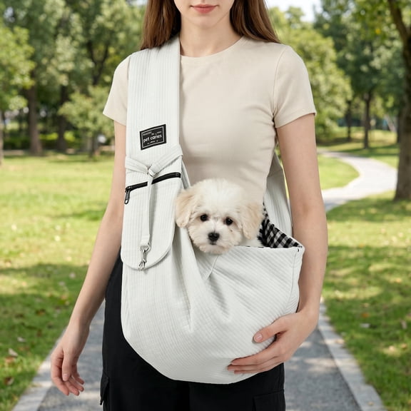 Pet Sling Carrier for Small Dogs and Cats - Hands-Free Reversible Cotton Pouch with Safety Hook for Walking and Travel