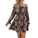 thumbnail image 1 of Womens Autumn Off Shoulder Long Sleeve Dress Casual Floral Print Holiday Dress Bohemian Short Dress Party Elegant Dress Green XL, 1 of 4
