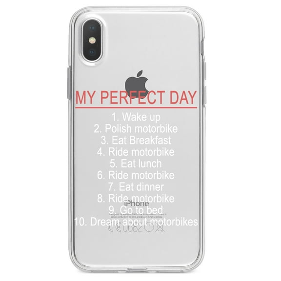 DistinctInk Clear Shockproof Hybrid Case for iPhone XS Max (6.5" Screen) - TPU Bumper Acrylic Back Tempered Glass Screen Protector - My Perfect Day - Motorbike Motorcycle