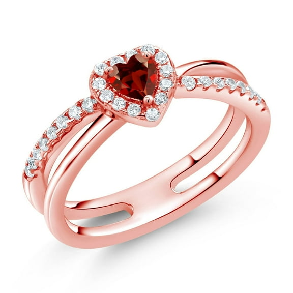 Gem Stone King 0.62 Ct Heart Shape Red Garnet 18K Rose Gold Plated Silver Ring (Size 9)