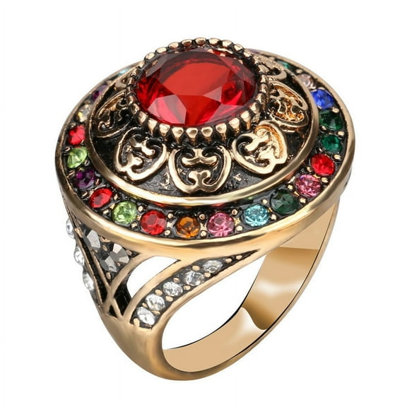 Womens Retro Natural Persian Jade Gold Plated Hollow Carved Alloy Ring, Electroplated, Artificial Gemstone Inlay