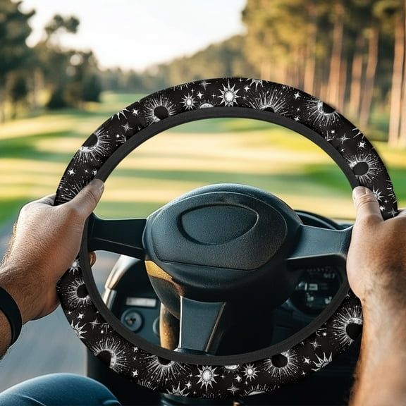 ZUXONGSY Galaxy Golf Cart Steering Wheel Cover Sun Moon Universal Steering Wheel Cover Sweat-Absorbent Auto Accessories Stretchable Club Car Steering Wheel Cover Club Car Golf Cart Decorations