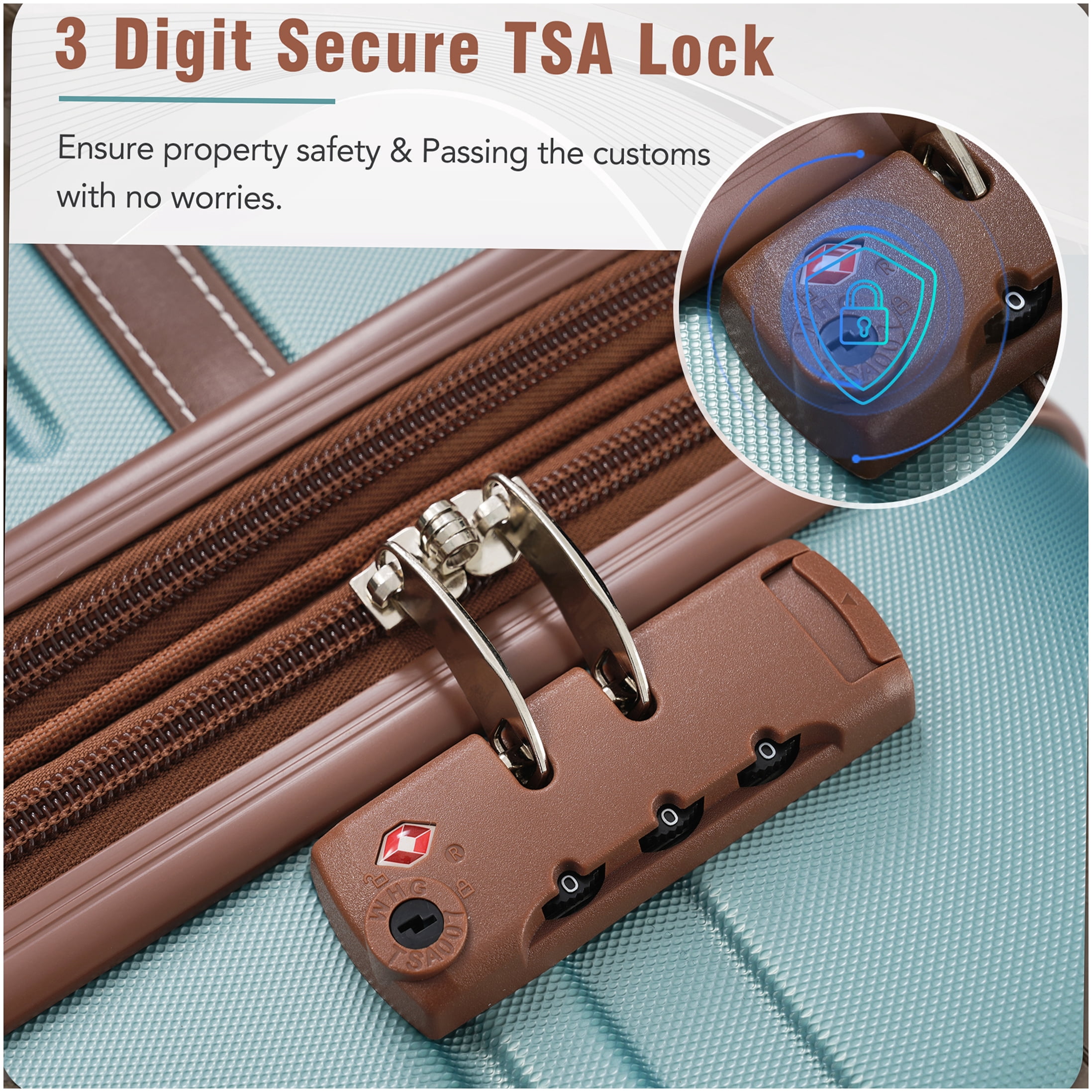 3-Piece Lightweight Hardshell Spinner Luggage Set in Green, TSA Lock, 20in & 24in ABS Suitcase with Cosmetic Case