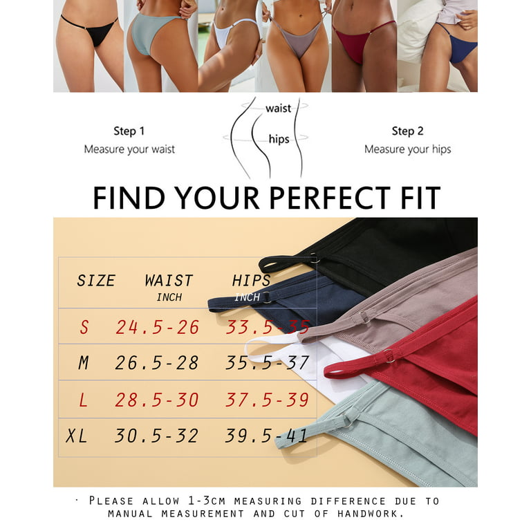 Finetoo 6 Pack Seamless Underwear for Women Adjustment String Waistband  Cheeky High Cut Hipster Stretch Comfortable Low Rise Cotton Bikini Panties  S-XL 