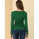thumbnail image 5 of Blusa Acanalada De Manga Larga Con Cuello Redondo Allegra K Verde oscuro XL, 5 of 6