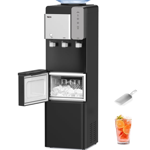 VECYS Ice Maker Water Dispenser, 27LBS Daily Ice & Child Lock, Black
