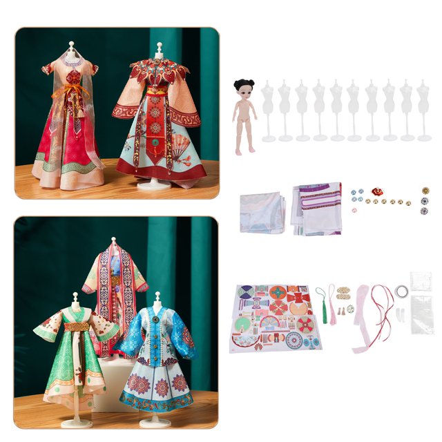 Kit de Designer Hanfu Chinois, Kit de Designer de Mode Amusant 10 Mannes Design à Ouverture Arrière Poupée 30cm pour Offrir