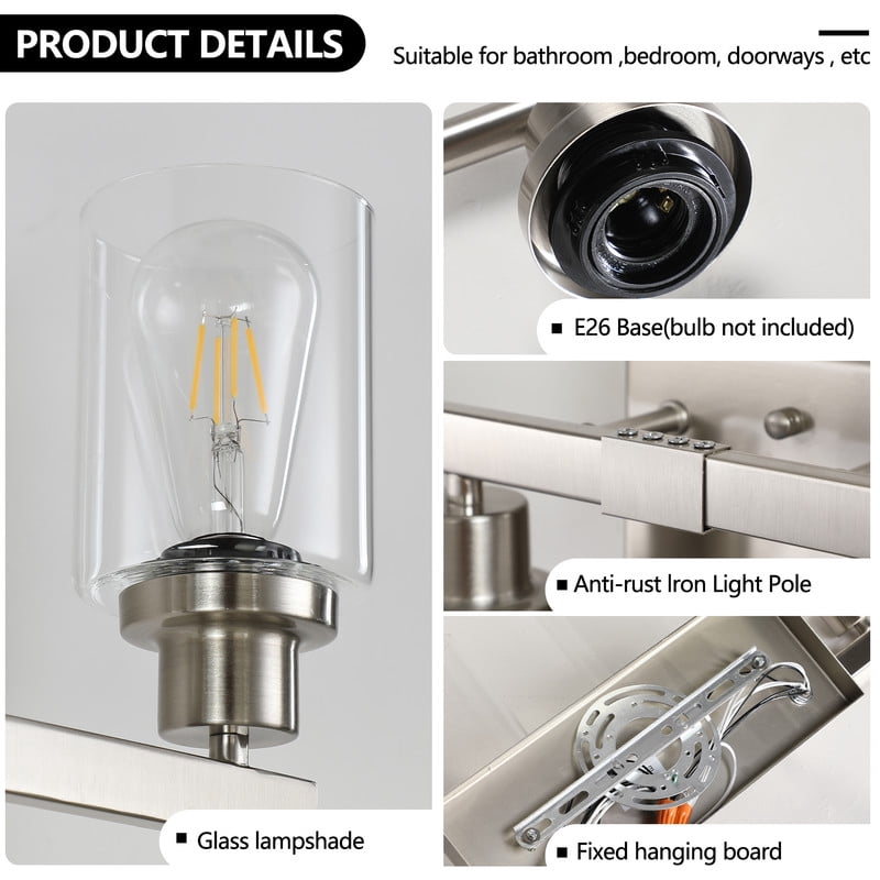 51" Modern 8-Light Bathroom Vanity Light Fixture - Brushed Nickel Finish with Clear Glass Shades, Perfect for Bathroom, Vanity, and Dressing Area Lighting (No Bulbs)