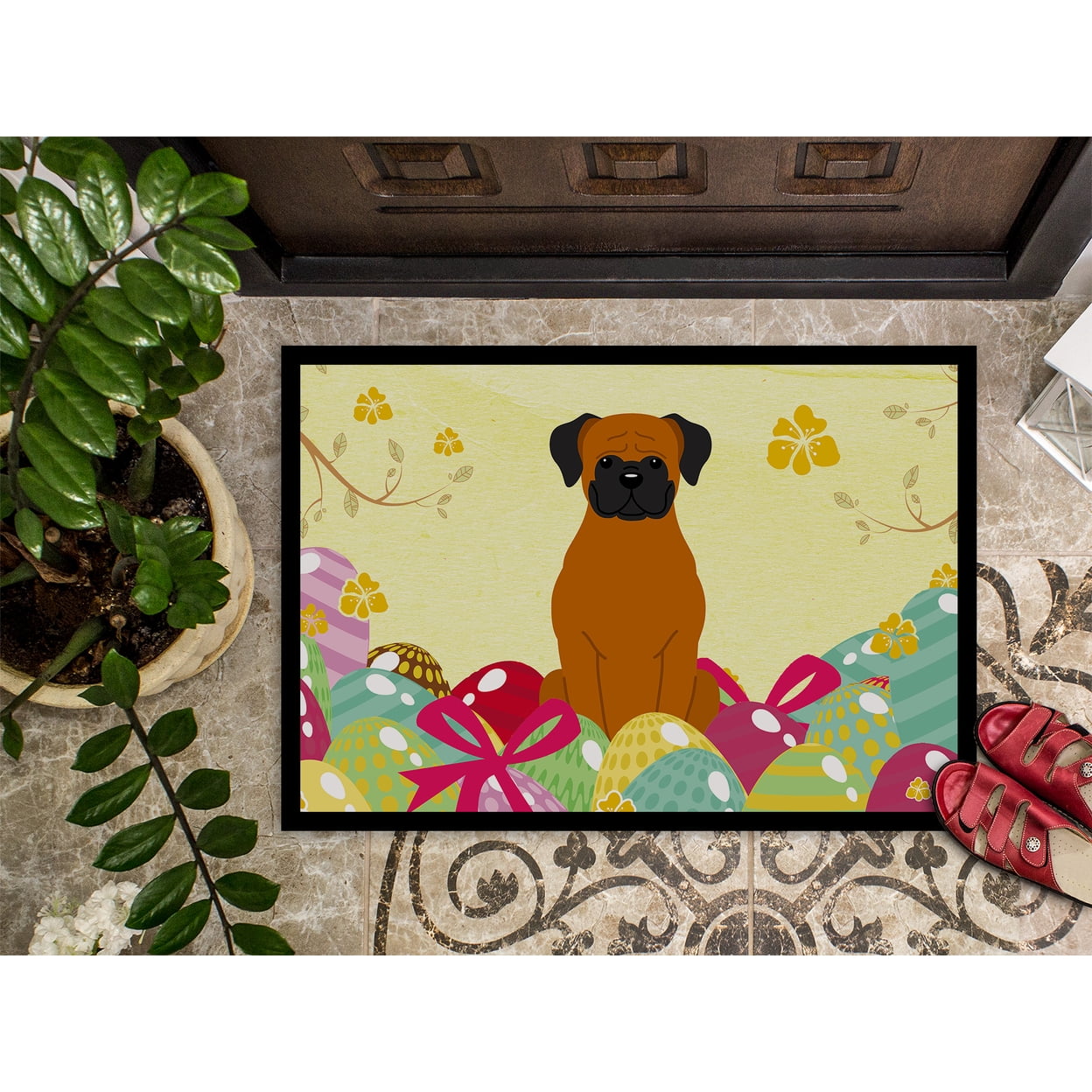 Carolines Treasures BB6115JMAT 24 x 36 in. Easter Eggs Fawn Boxer Indoor or Outdoor Mat